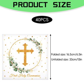 Lotsdonxia 40Pcs Cross First Communion Napkins Eucalyptus, Green Cross Communion Holiday Party Decorations Cleaning Baby Baptism, God Bless for Baby Shower Confirmation Napkins 33x33cm