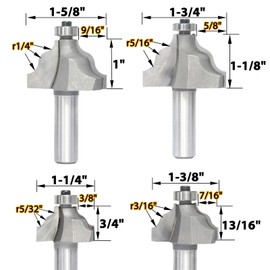 Akylin 4Pcs Wavy Edge Molding Router Bits,1/2" Shank,3/4",7/8",1-1/8",1-1/4" Cutting Height for Wood Table Edging,Picture Frames Profiling,Furniture Moulds Projects with Bearing Guided