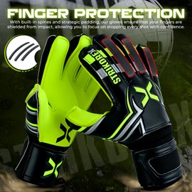 StrikoreX Goalie Gloves for Kids & Youth with 4mm Latex Palm, Strong Grip Adults & Boys Soccer Football Gloves with Fingers Save (Fluo Yellow, 10)