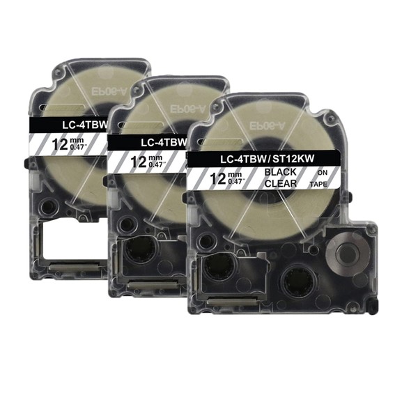 3 Pack Black on Clear Label Tape Replacement for Ep