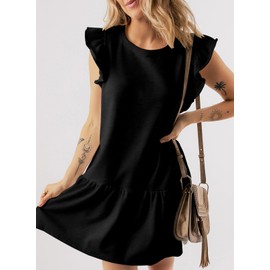 Acelitt Womens Casual Fashion Trendy 2025 Summer Sleeveless Crewneck Babydoll Mini Dress Flowy Tiered Dresses Sundress Black Small
