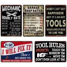 5 Pack Garage Signs Man Cave Decor For Men Vintage Metal Tin Sign Funny Garage Signs Mechanic Gifts Car Wall Decor Poster Retro Mens Room Decor Auto Shop Decoration Man Cave Signs For Men 12x8 Inch