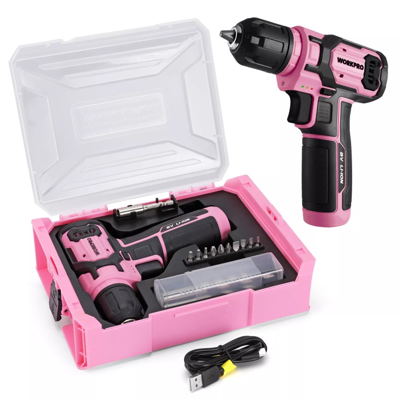 Workpro Power Drill Set&Stackable Tool Box 8V Cordless Drill Driver