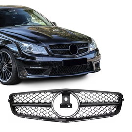 BDBO Front Grill Grille for 2008-2014 Mercedes W204 C-Class C250 C300 C350 AMG Style Gloss Black Direct Fit Replacement ABS Plastic No Modification Required