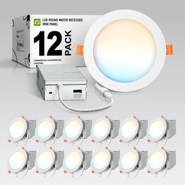 ASD 12 Pack LED Recessed Lighting 6 Inch, 5 CCT 2700K-5000K CRI90+, 12W 100W Eqv, IC Rated Ultra Thin Triac Dimmable Ceiling Lights, Canless Wafer Downlight, Round Slim Panel Light, ETL ES T24 White