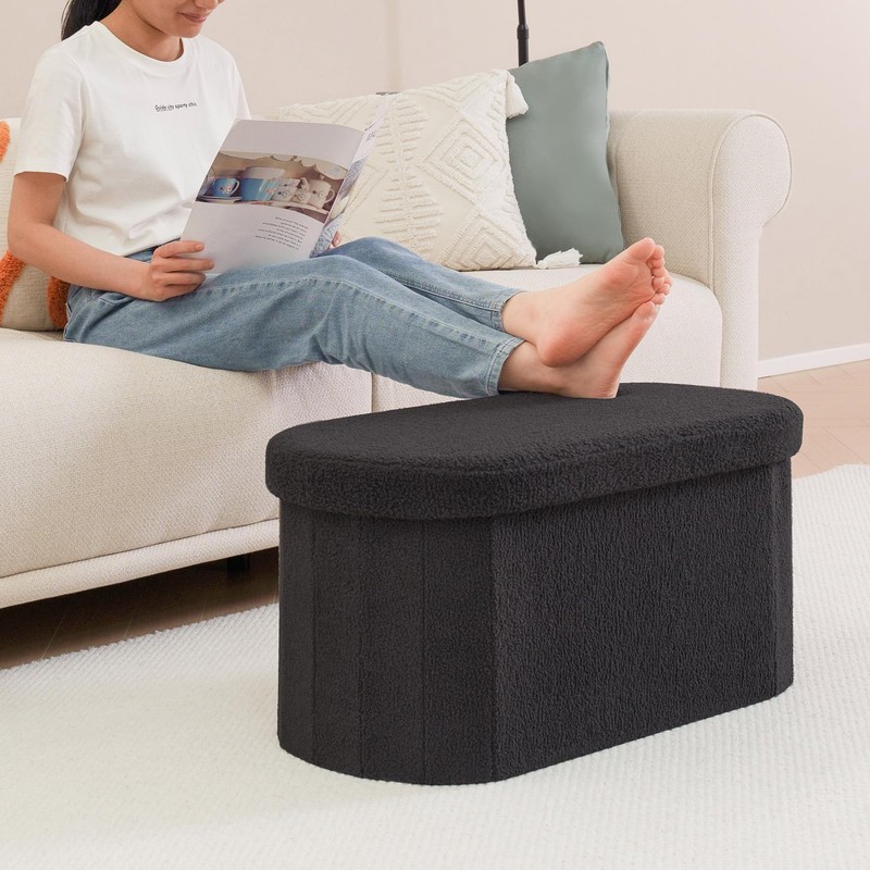 B FSOBEIIALEO Ottoman with Storage for Living Room, Sherpa Folding