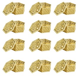 Tomotato Pack of 12 Candy Box Plastic Hollow Carving Candy Storage Box Candy Can Case Container for Wedding Valentines Party Supplies Candy Gift Case (Goldhex)