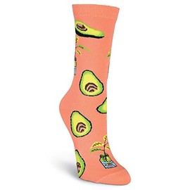 K. Bell Socks Women's Food and Drink Fun Novelty Crew Socks, Avocado (Coral), Shoe Size: 4-10