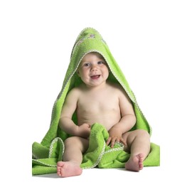 ZOLLNER Baby Kapuzenbadetuch, Kapuzenhandtuch, 100x100 cm, Baumwolle, grün
