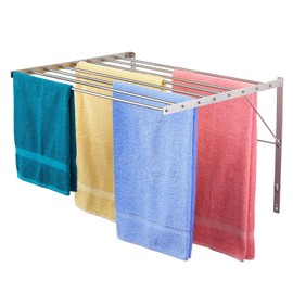 Smartsome | Wall Mounted | Clothes Drying Rack | 30" Wide | 20 Linear Feet Capacity | 8 Smooth Round Stainless Steel Rods | 60 lb Capacity | Fully Assembled | Compact Sturdy Space-Saving Design