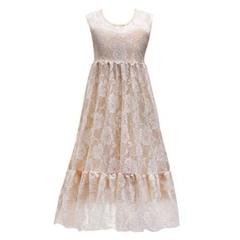 White Ivory Lace Flower Girl Dress Sleeveless Vintage Boho Long Sleeves Princess Rustic First Communion Country Dress A-line Tulle Tutu Birthday Party Wedding Pageant Maxi Gown Champagne 12-13 Years