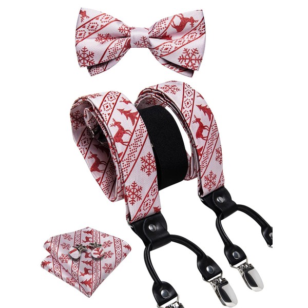 DiBanGu Men's Christmas Suspender and Bow Tie Set Red Snowflakes