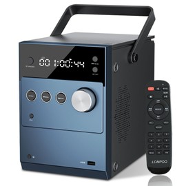 LONPOO Portable Boombox CD Player | 20W Compact disc Players | Rechargeable Battery|Bluetooth 5.3/FM Radio/USB/AUX Input | MIC & Earphone Port | Remote Control (608 Blue)