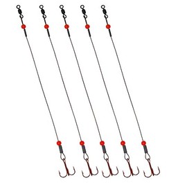 Tooth Shield Tackle Ice Fishing Tip Up Leader / Rig (90 lb) / Ice Fishing Sucker Walleye Pike Musky Predator Rig (5 Pack) [Camo Wire / Red Bead]