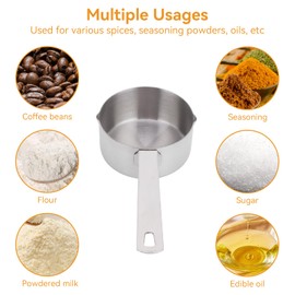 Measuring Cups, 1/4 Stainless Steel Measure Spoon Cups for Baking Cooking Dual Pour Mouth Measuring Jugs Measuring Spoons with Scales and Storage Rings, 15.1cm/5.9in