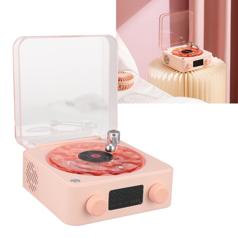 Record Player Style Bluetooth Speaker with Night Light and Time
