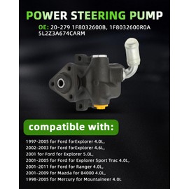 SCITOO Power Steering Pump Compatible with Ford Explorer 1997-2005, For Ranger 2001-2011, For Mazda B4000 2001-2009, For Mercury Mountaineer 1998-2005, V6 4.0L, Replace# 5L2Z3A674CARM, 20-279