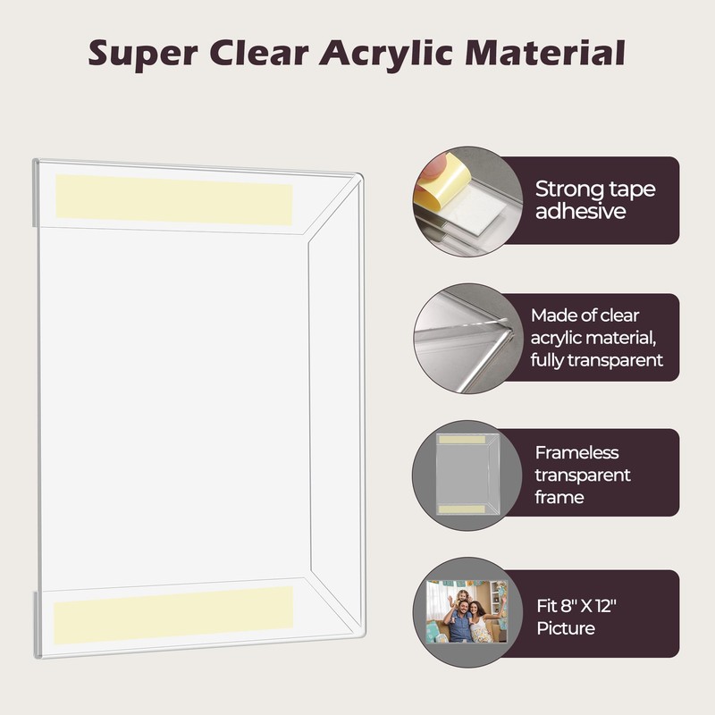 8 x 12 Acrylic Picture Frame, Horizontal/Vertical Clear Photo Frame