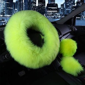SPANICE - Juego de 3 fundas para volante de coche, funda para freno de mano y funda para palanca de cambios, lana sintética cálida para invierno (verde)