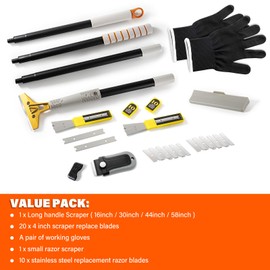 Gomake 4" Wide Razor Blade Scraper Tool with Adjustable 16''-58"(1.3ft -4.8ft) Long Handle, 20PCS Extra Metal Blades, Cleaning Glass Wall Scraper, Painting stripping tools, Tile, Floors, Walls