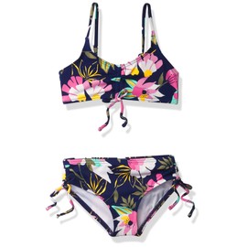 Kanu Surf Girls' Willow V-Neck Bikini Beach Sport 2-Piece Swimsuits, Tropical Dance Navy, 12