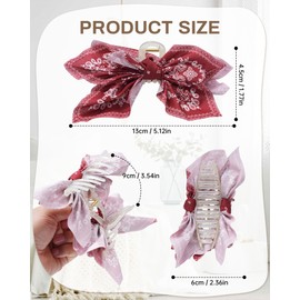 Mesovor 2 Pack Bow Claw Clips Chiffon Cloth Butterfly Hairclips, Nonslip 5.1" Large Paisley Hair clips for Thin and Thick | Plastic Strong Hold Hair Jaw Clamps (Black Cashew, Red Cashew)