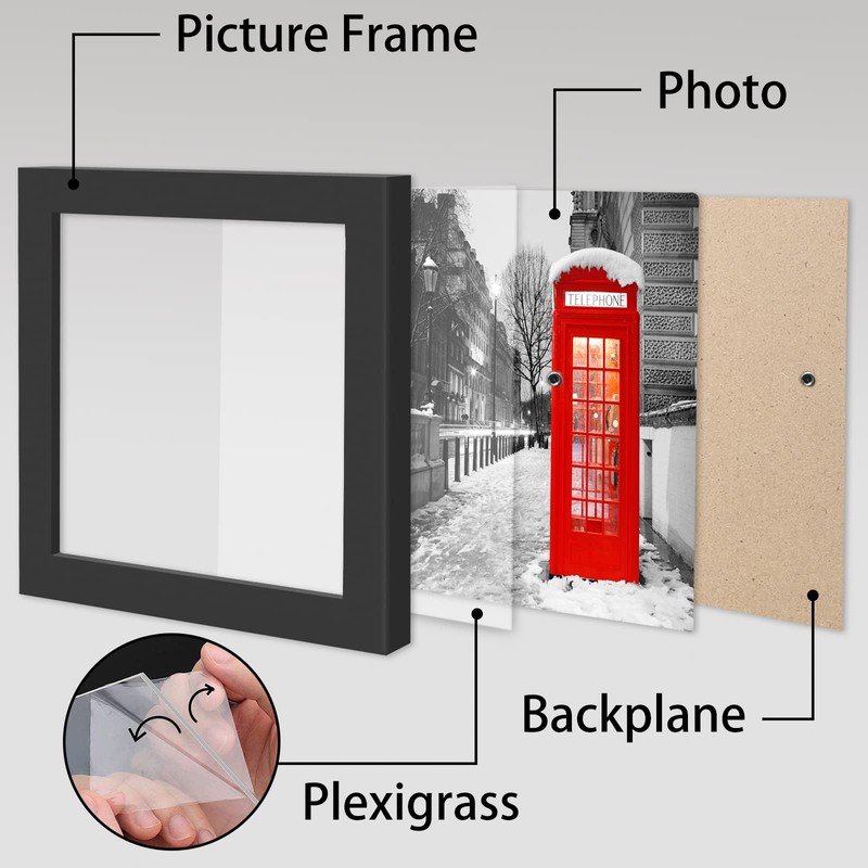 ORIVAN Black 4x4 Picture Frames Set of 4 Solid Wood