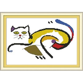 WOWDECOR Cross Stitch Kits for Adults Beginners Pre Printed, Abstract Cat Animals 14ct Stamped Advanced DIY Embroidery Kits with Pattern