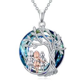 TOUPOP Tree of Life Sister Necklace for Women, Large, Sterling Silver, Crystal