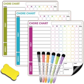 Chore Chart, 3 Pack Magnetic Chores Chart for Multiple Kids,Dry Erase Behavior Responsibility Reward Chart Fridge Weekly To Do Memo Checklist with 6 Fine Markers for Teenagers Children Adults
