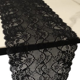 LUMKET 10 Inch Wide Lace Stretch Lace Ribbon Trim Lace Fabric for Sewing, Garment and DIY Crafts-5 Yard (5019 Black)