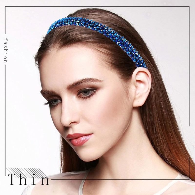 Firuilo Beaded Headbands Navy Blue Thin Hairbands Holiday Party Hair