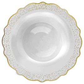 DecorLine Chic Confetti Collection White & Gold Soup Bowls - 5 oz. (Pack of 10) - Premium Quality - Perfect for Parties, Celebrations & Everyday Use