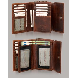 Marc Peter® Rosie Women's Leather RFID Wallet Large Vintage Purse for Women Leather Wallet with Zip in Gift Box Genuine Leather, waxy tan, Classic