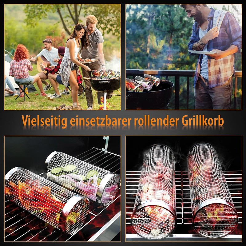 Rosenstein & Söhne Grill basket cylinder: set of 2 stainless