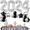 Silver 2024 and Star, Black and Confetti Balloons