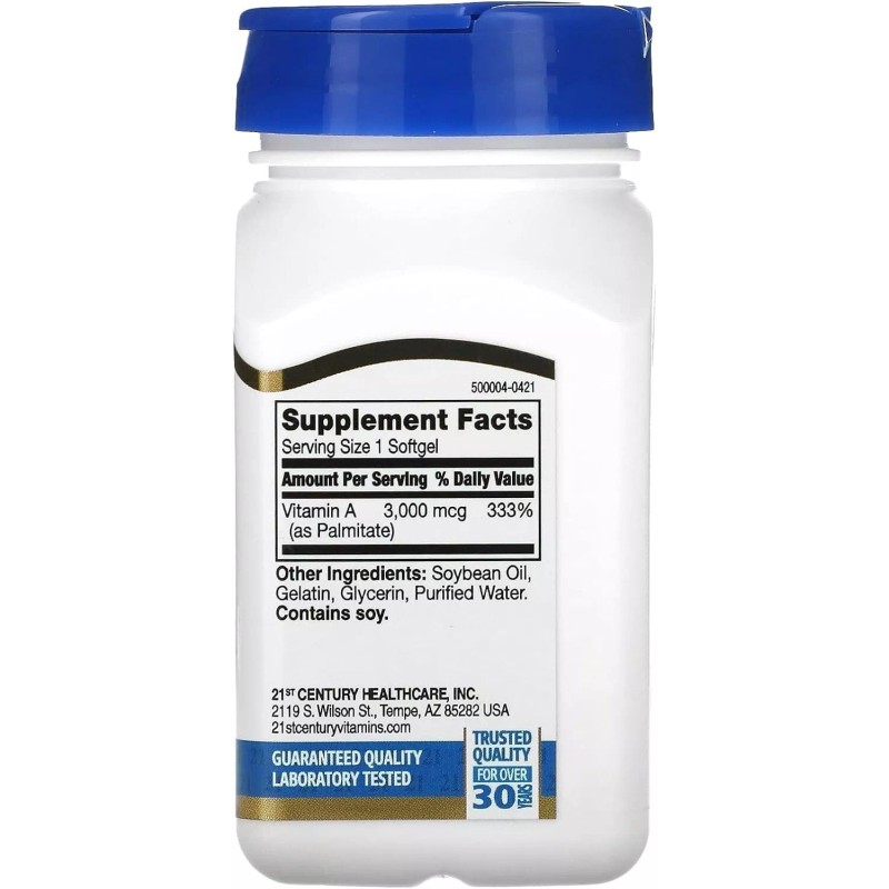 21st Century Vitamin A 3000 msg Softgels for Eye Health