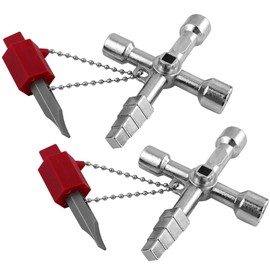 2 Pcs Universal Utility Key, 4 in 1 Radiator Key Multi Functional Triangle Spanner Panel Valve Tap Key Mutitool Meter Key Unlocks Water, Electricity Meters, Gas and Elevators (Silver)