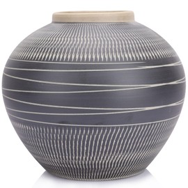 Modern Ceramic Vase, Black and Grey Striped Pottery Vases for Centerpieces, Decorative Vases for Home Decor, Living Room, Kitchen, Bedroom, Table, Office, Fireplace, Shel Decor