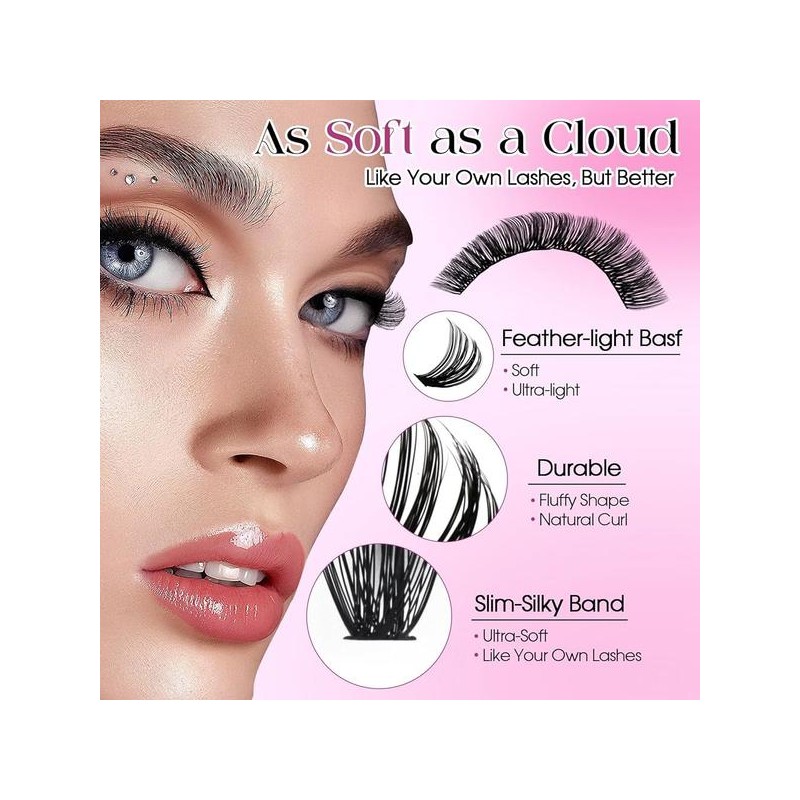 Wendy 웬디 래쉬 클러스터 키트 팩: 980-Pcs, 60D, 80D, 100D,
