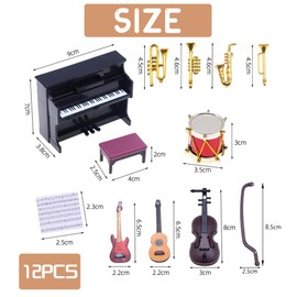 Pack of 12 Dollhouse Miniature Musical Instruments, 1:12 Gnome Accessories, Christmas, Mini Musical Instruments Decoration, Miniature Dollhouse Accessories, Dollhouse Accessories Christmas (Musical