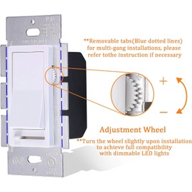 CLOUDY BAY in Wall Dimmer Switch for LED Light/CFL/Incandescent,3-Way Single Pole Dimmable Slide, 600W max Incandescent,150W max Dimmable LED/CFL, Cover Plate Included, Pack of 4