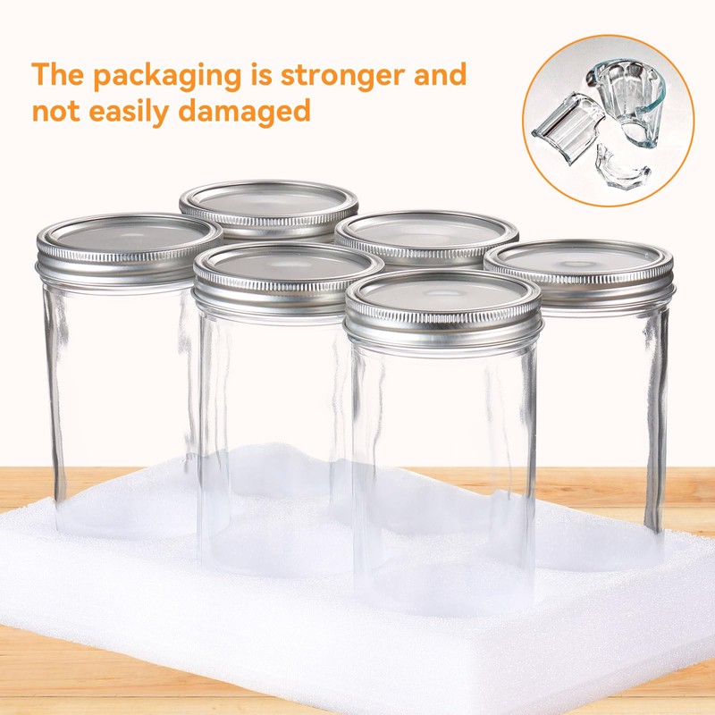 Wide Mouth Mason Jars 24 oz, 6 Pack Glass Canning