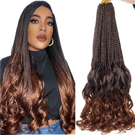ZRQ 8 Packs 18 Inch French Curl Crochet Braids Goddess Box Braids Crochet Hair Pre Looped Ombre Brown French Curly Braiding Hair With Curl Ends Crochet Hair for Black Women T30#