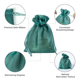 QIANF 20 Pcs Dark Green Small Organza Bags 4X6 inch for Wedding Favors with Drawstring, Mini Mesh Gift Bags Jewelry Pouch for Candy Bridal Shower Party Favor Baby Shower Christmas