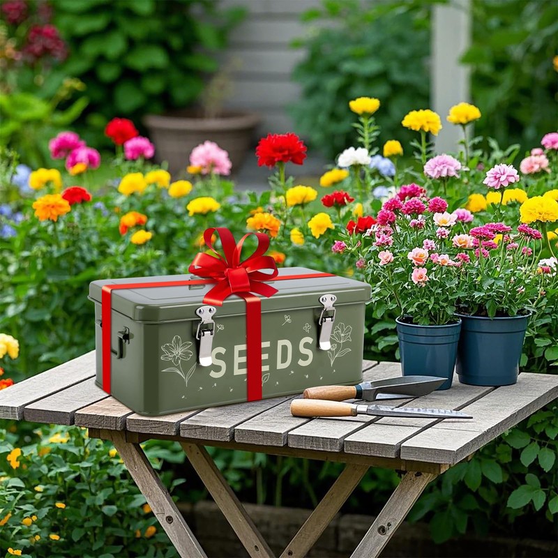 Cinpode Seed Storage Organizer, Seed Saving Box with Lid, Metal