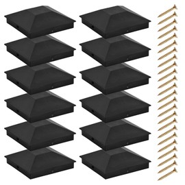Focenat 12 Pack Fence Post Caps, 9 x 9 cm Square Black Plastic Covers
