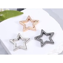 Star Shaped Stainless Steel Keychain Clip Carabiner Snap Hook Holder Carabiner Hook Clip Key Holder Keychain Clip for Keys and Wallet Accessory with Chain Rings (Gold)