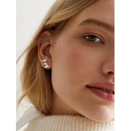 SILVERCUTE Dog Bone Stud Sterling Silver earrings Decorated with Sparkle White Cubic Zircon Anti-sensitive for Girls and Women