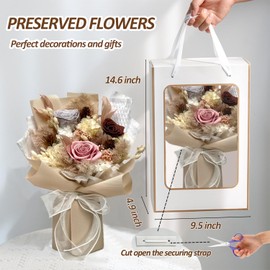 Eightown Eightown Preserved Pink Rose Bouquet for Birthday - Preserved Flowers for Delivery Prime - Forever Roses Bouquet - Bouquets Buchones - Real Flowers Love Gift for Her (Naked Color)